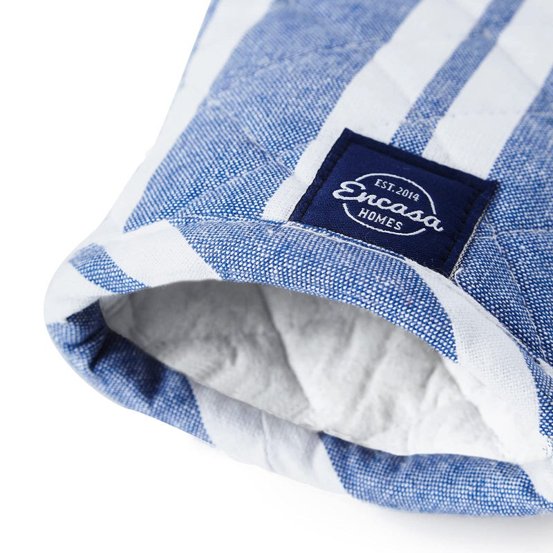 Encasa XO Long 12"x7" Oven Microwave Hand Gloves Mitts (2 pc Set) for Kitchen Cooking & Baking - Heat Resistant, Thick & Safe, Protection of Hands from Hot Utensils - Franca Blue Stripes - Image 3